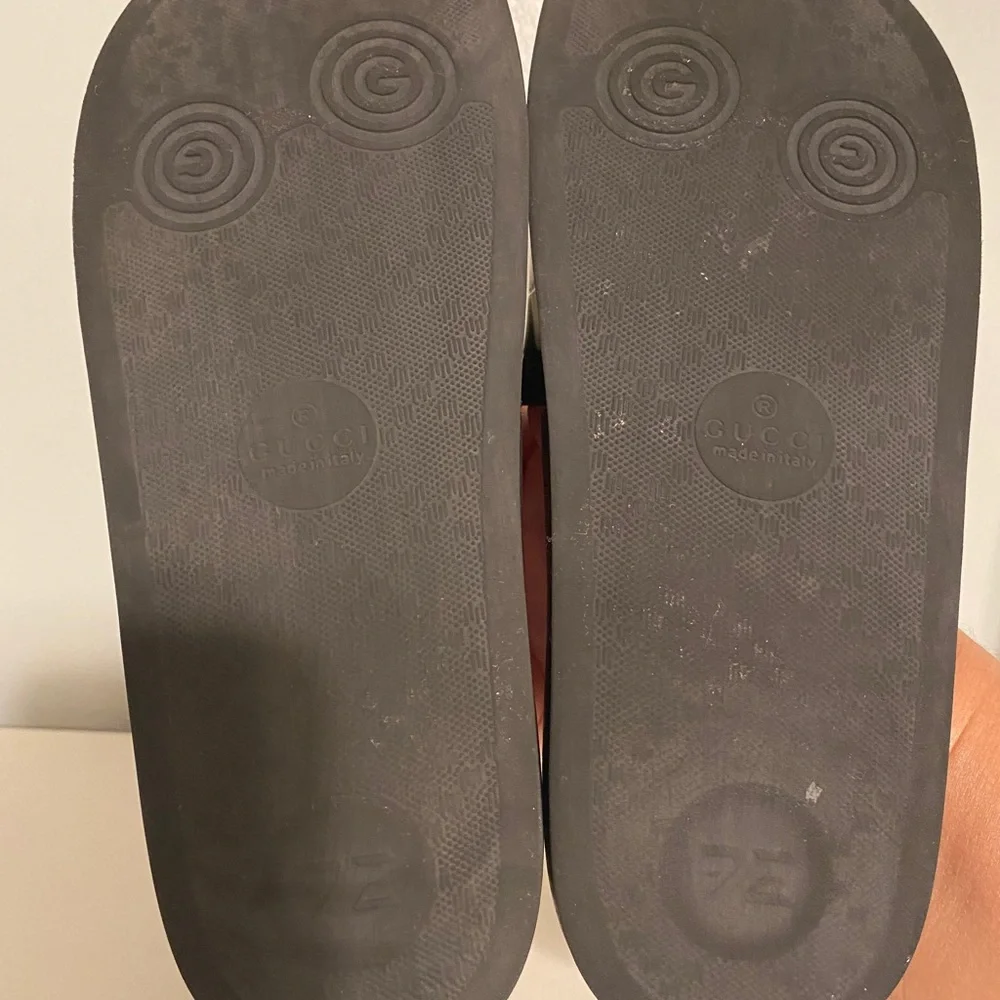 Gucci Black Slides with Green and Red Stripe